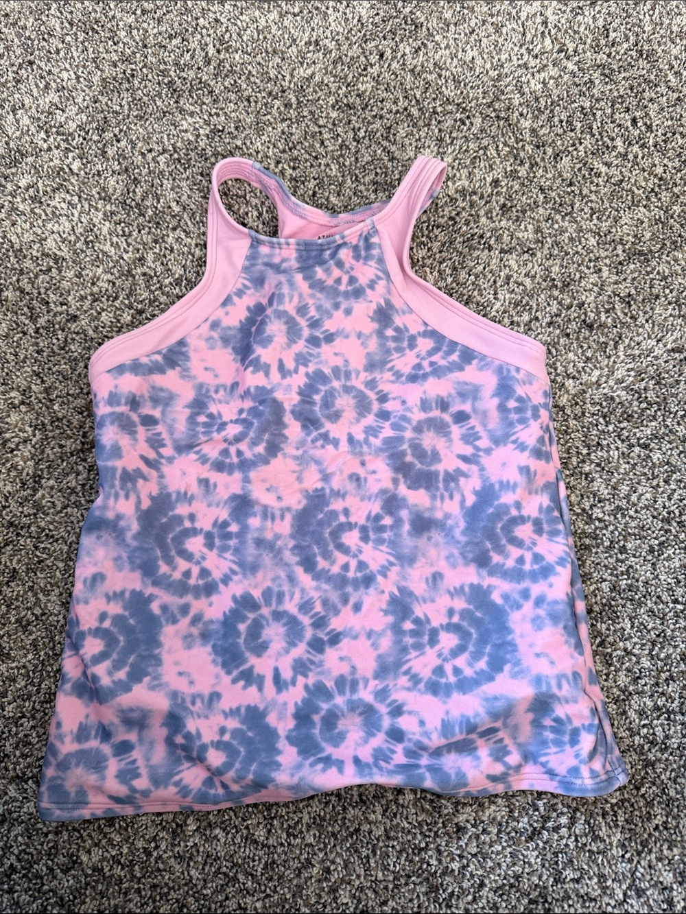 Athleta girl free spirit tankini swim top tie dye pink and blue size L/girls 12